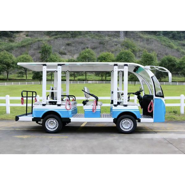 Semi-Enclosed Electric Sightseeing Tourist Bus 8 Seats 4 Rows Lead-Acid Battery Travel Club Transport