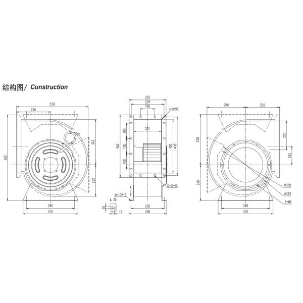 motor externo centrífugo galvanizado 315mm do rotor de Polo da fase monofásica 6 do fã do impulsor