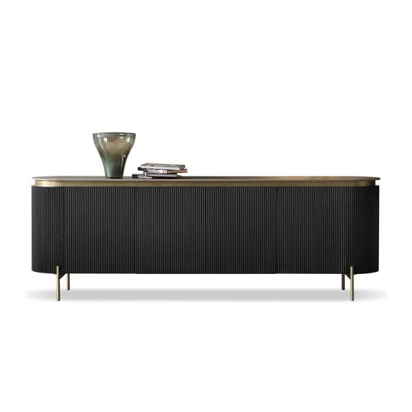 Brushed Gold Wooden Sideboard Cabinet Oak Dark Wood Buffet Cabinet Black