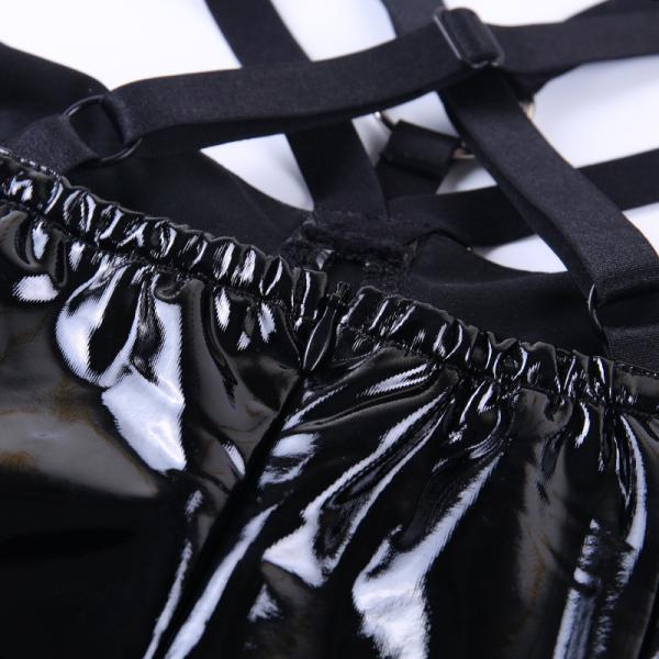 High Waist PU Sexy Women Dresses High Waist Gothic Style Strap Hollow