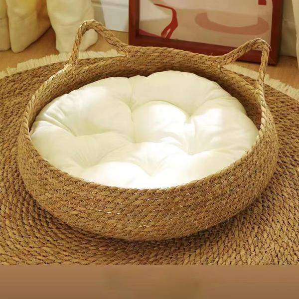 Removable Straw Pet Bed Warm Cat Rattan Bed Washable Four Seasons Universal