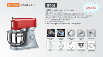 1000W Electric Stand Food Mixer Blender/ 4.5 Litres Planetary Cooking Mixer for Egg/Cake/Milk/Bread/Noodle/Pizza
