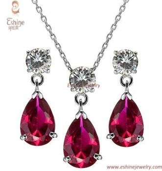 High quality enthusiastic Brass Jewelry set with dangling Garnet & clear round CZ chinese