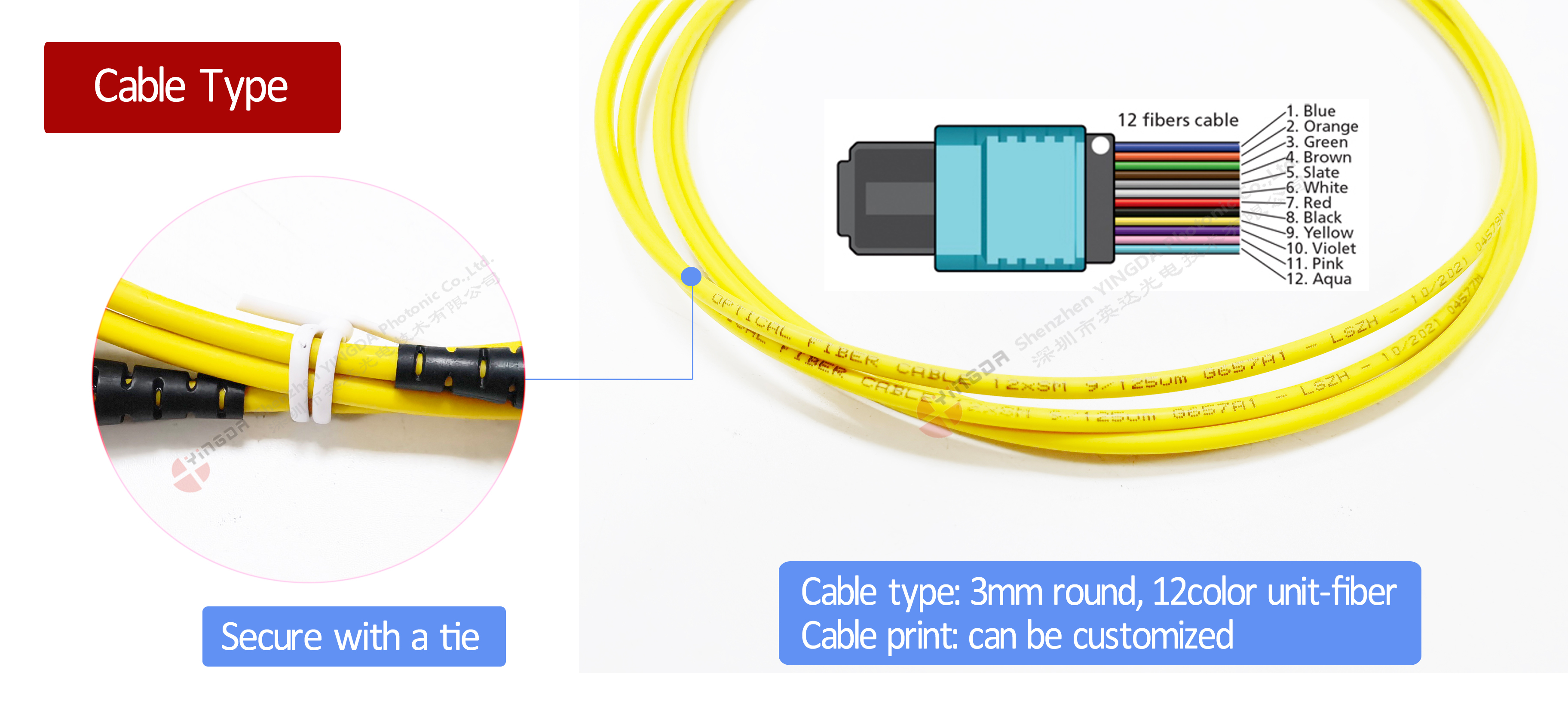 MPO to FC  Breakout Cable Multimode OM3 8Fiber  MPO to FC Type B LSZH Custom Length for 40G 100G 400G PON Networks