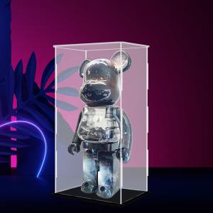 Clear Plastic Toy Display Cases Bearbrick Storage Large With Black Base Lid