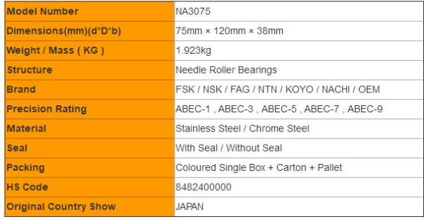 NA3075 Heavy Duty Full Complement Needle Roller Bearing 75mm × 120mm × 38mm