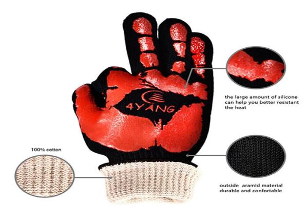 Silicone Print Heat Resistant Bbq Gloves , Extreme Heat Resistant Gloves For Grilling