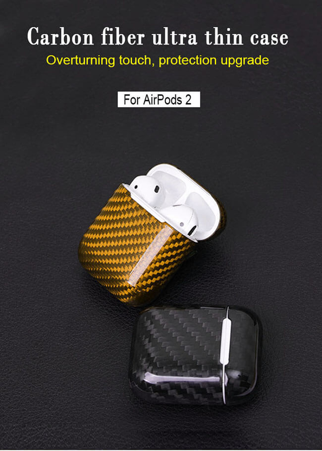 Непромокаемый лоснистый случай Airpods 2 волокна углерода финиша