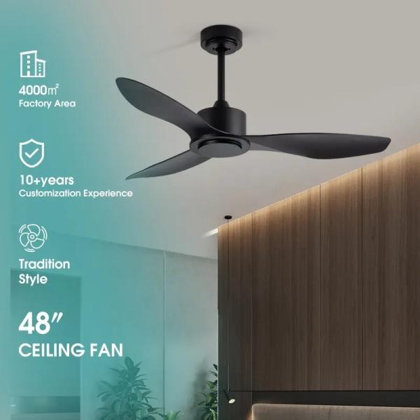 Télécommande ABS 3 lames Blanc Noir Moderne 48 pouces ventilateur de plafond