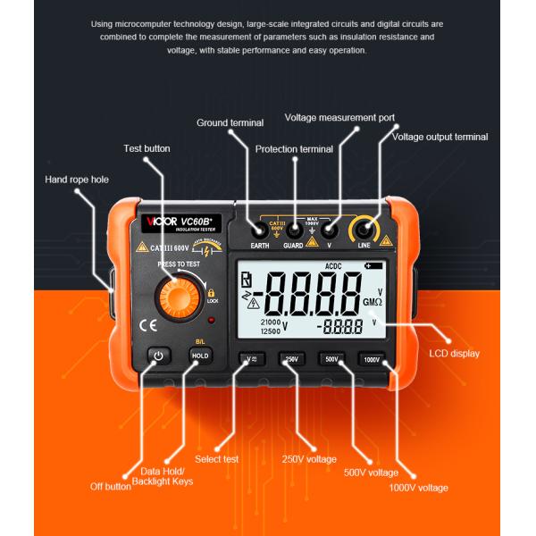 VICTOR VC60B+ Digital Insulation Resistance Tester Высококачественный ЖК-экран 5000 слов с четким почерком