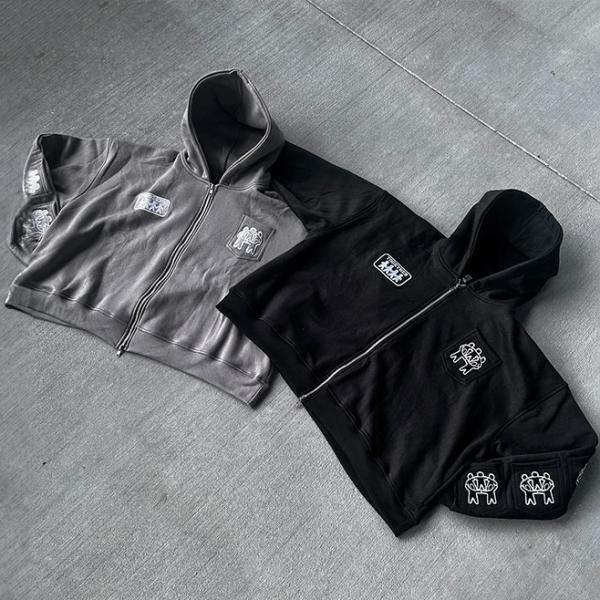 Custom Full Multi Pockets Zip Up Oversized Cropped Hoodie Men Unisex Embroidery Print Heavyweight Hoodies