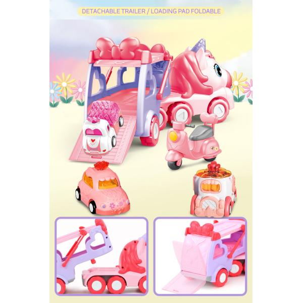 Friction Power Transport Carrier Truck Pull Back Unicorn Car for 18M Kids Boys No Battery