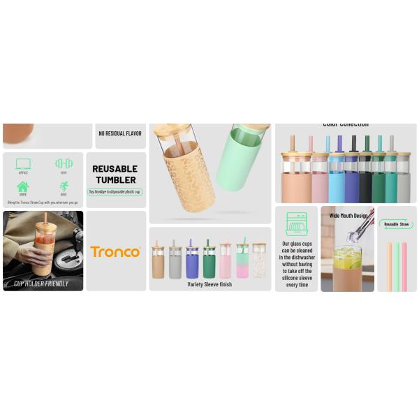 Grado alimenticio Blanco 20 oz botella de vidrio con tapa silicona manga protectora tapa de bambú botella de vidrio de agua para bebidas calientes y frías