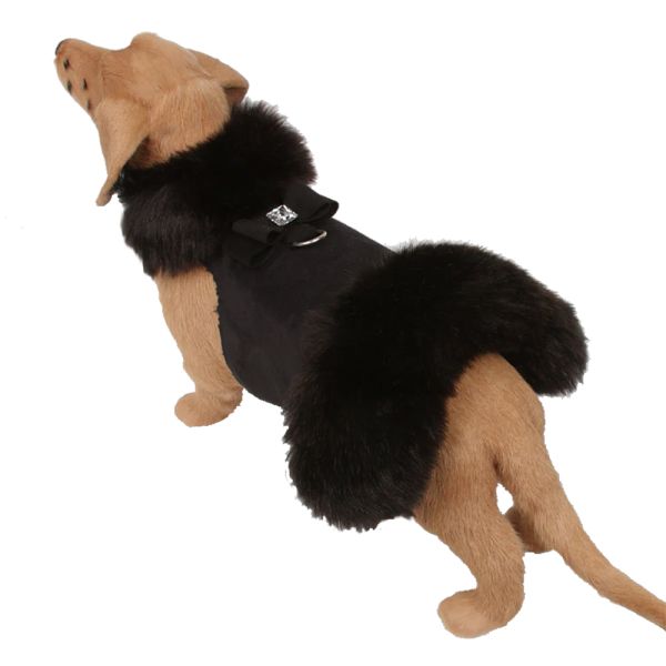 Platinum Glitzerati Bow Soft Silver Faux Suede Faux Fox Fur Dog Coat