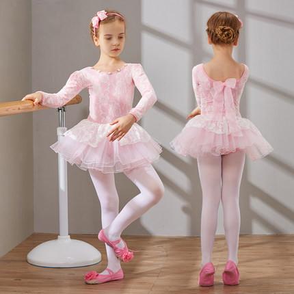 Children's lace ballet dance leotard dress with little flowers around the collar and butterfly knot on the back