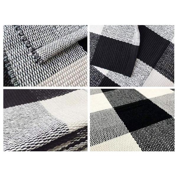 60*90 Cm Cotton And Linen Black And White Plaid Mat , Woven Outdoor Porch Mats