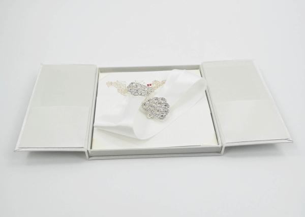 Elegant White Silk Cardboard Present Gift Box Wedding Invitation With Bow / Buckle