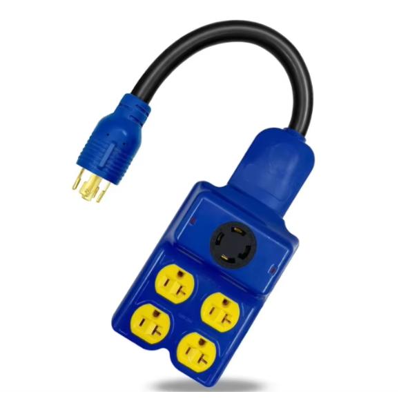 Cable adaptador de generador 5 en 1 con cable de alimentación de EE. UU. NEMA L14-30P a cuatro 5-20R / 5-15R y adaptador de alimentación marina para vehículos recreativos L14-30R