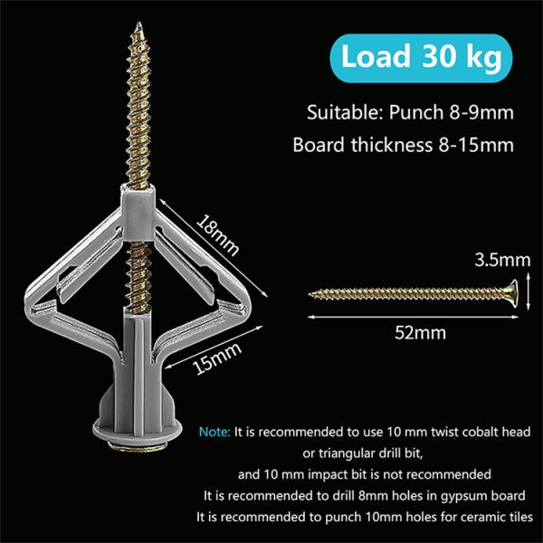 Elasticity Plastic Wall Anchors Butterfly Screws For Gypsum Plate Expansion Tube
