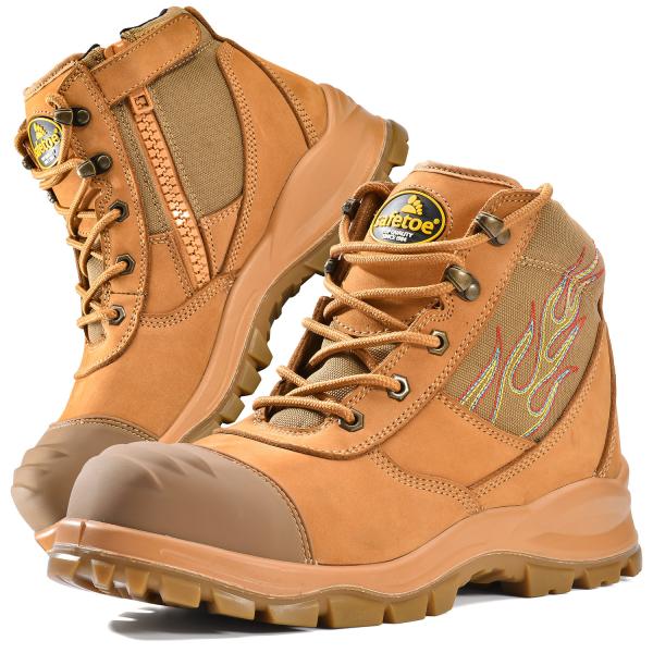 American ANSI Mens Leather Work Boots HRO 300 Heat Resistant Rubber Sole Composite Toe Work Boots