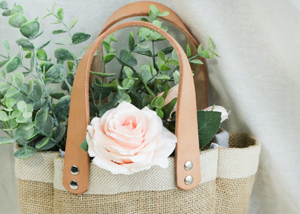 Women Waterproof Jute Packaging Bags With Leather Handle