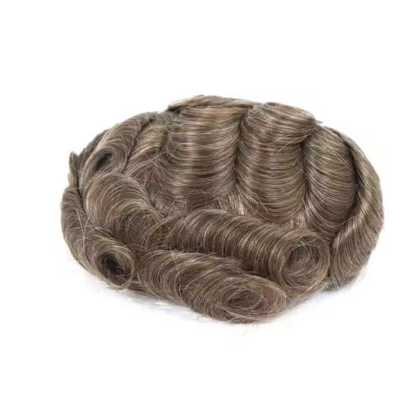 Mens Toupee French Lace Front Hairpiece Poly Skin PU Hair System Replacement OCT Wig