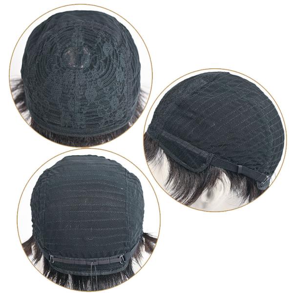 150% Density Natural Black Short Human Hair Wig for Men Layered Full Replacement Hair