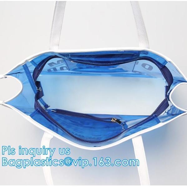 Fashion Summer Women Handbags Transparent Shoulder Bags PVC Tote Beach Bags, Promotional Summer Clear PVC Beach Bag, tot