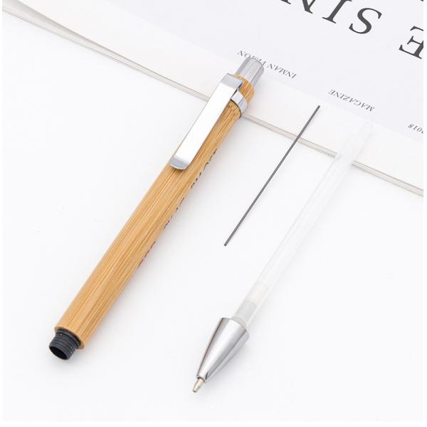 Escola de bambú de madera lápiz de prensa automática Eco amigable lápiz con clip de acero