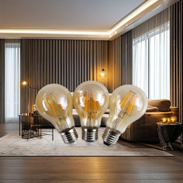220-240V E27 LED Bulb Light Clear Glass A60 Warm White LED Filament Light Bulb for Indoor