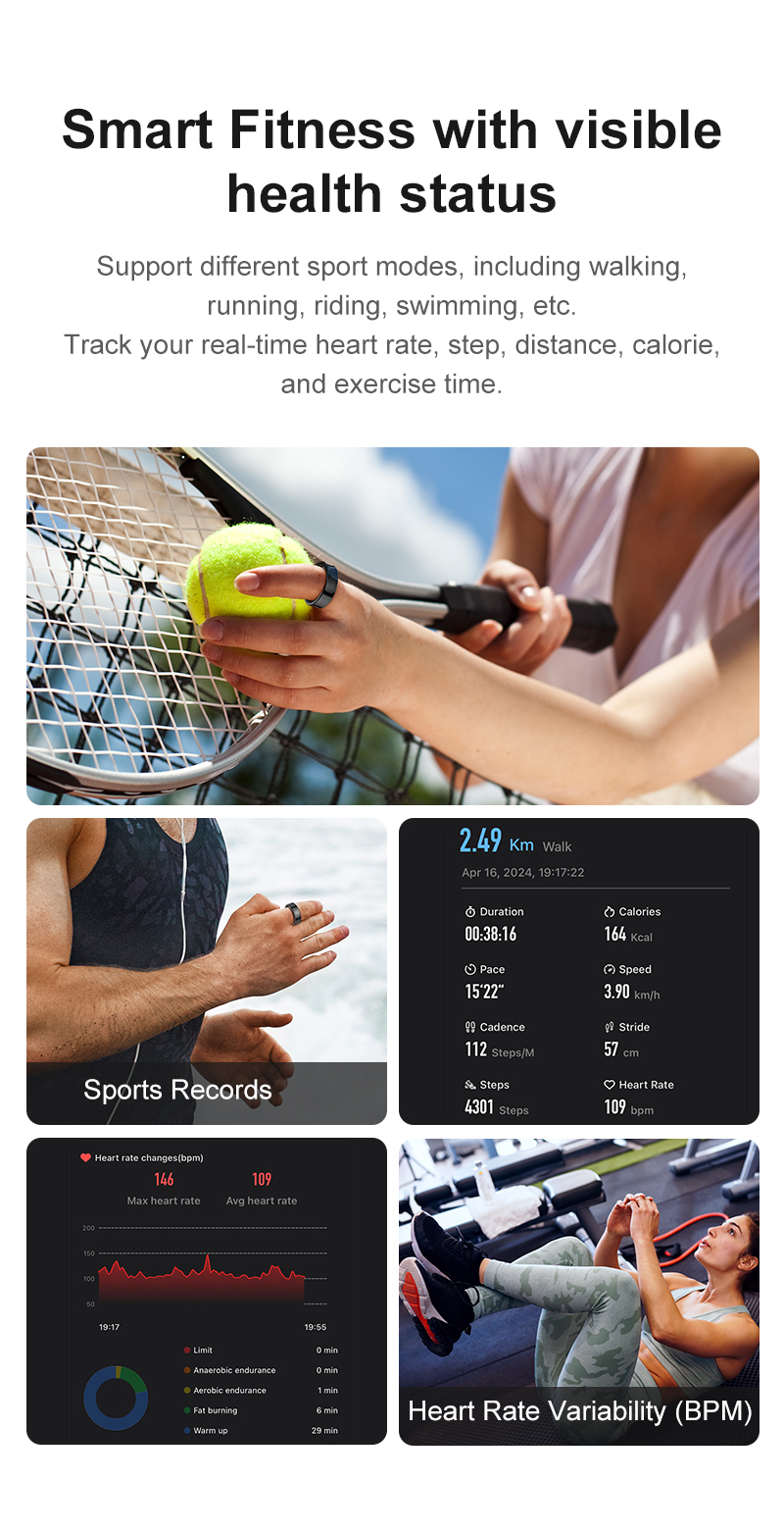 Eraysun Ours Smart Rings Waterproof Women R09 Fitness Tracker Pressure Remote Control Health 2025 Smart Ring for Men
