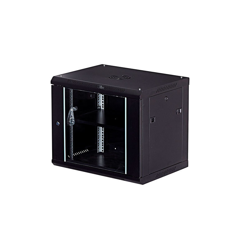 9U Wall Mounted Network Cabinet with Toughened Glass Door Depth 450mm RAL9005 Colour