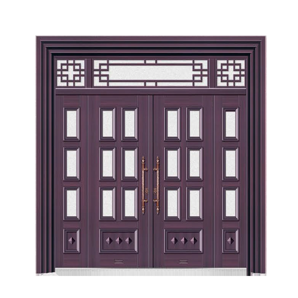 China Suppliers Luxury Front Security Exterior Doors Deep Embossing Double Leaf Panel Entry Front Steel Door for House with Smart Lock