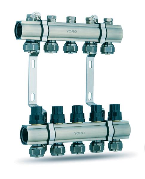 6100 Extruded Brass Water Distribution Manifolds With Concealed Supply Flowrate Regulator And Cover Cap For Each Branch