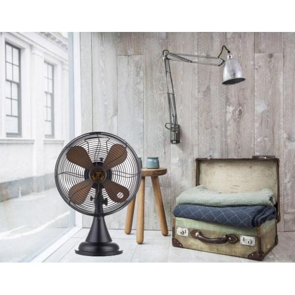 Black Decorative Antique Electric Fans 30cm 3 Speed All Metal 4 Blade