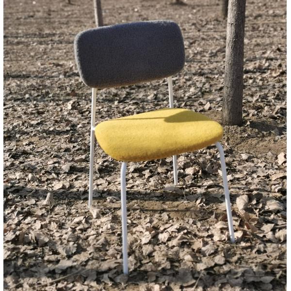 Stacked Metal Legs Dining Chair Thicker Pipe Pink Fabric