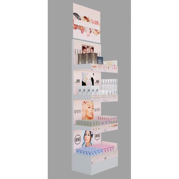 Double-sided Modern Cosmetics Display Stand with Poster and Wheels