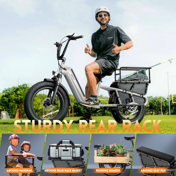 UK New Arrival 20inch Fat Tire Ebike High Power Motor 7 Speed Fat Electric Cargo Bicycle with Rear Rack