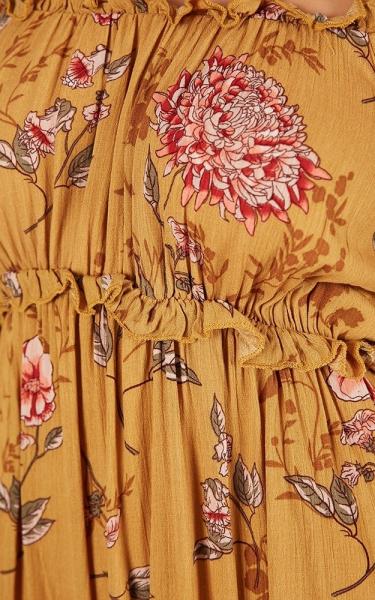 Boho Summer Printed Mustard Floral Mini Women Casual Dresses
