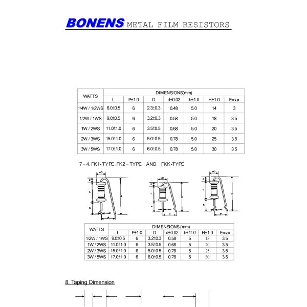 1/4W 5k-500k 1% Tolerance Metal Film Resistor Through Hole Mounting Fixed Resistor