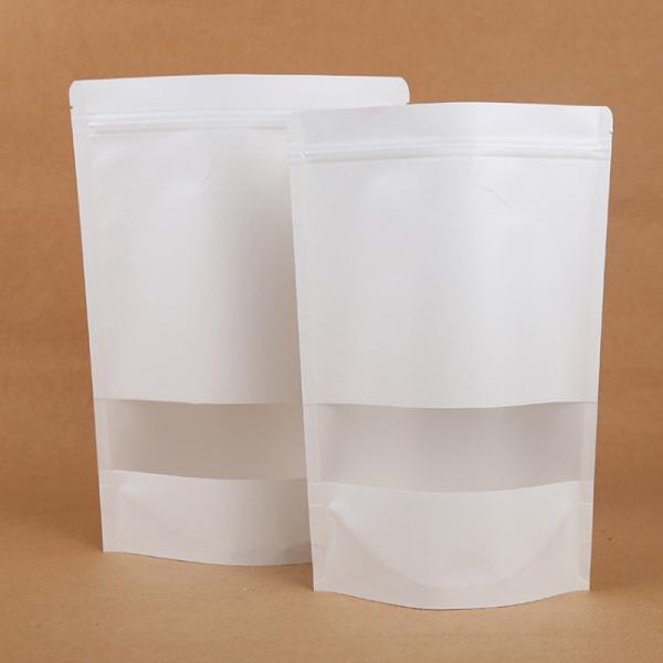 White Kraft Paper Zipper Poly Packing Bags for Food with Clear Window