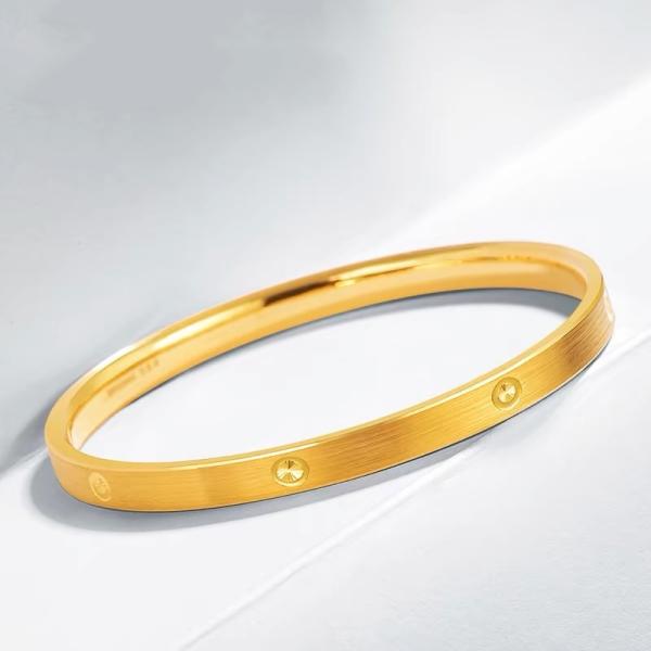 Women's Luxury 10K 14K 18K Gold Round Shape Bangle with Diamond Inset with Classic Romantic Style Wedding Parties IGI Certified