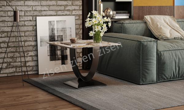 Arc  Marble End Coffee Table With Ceramic Top Modern Stainless