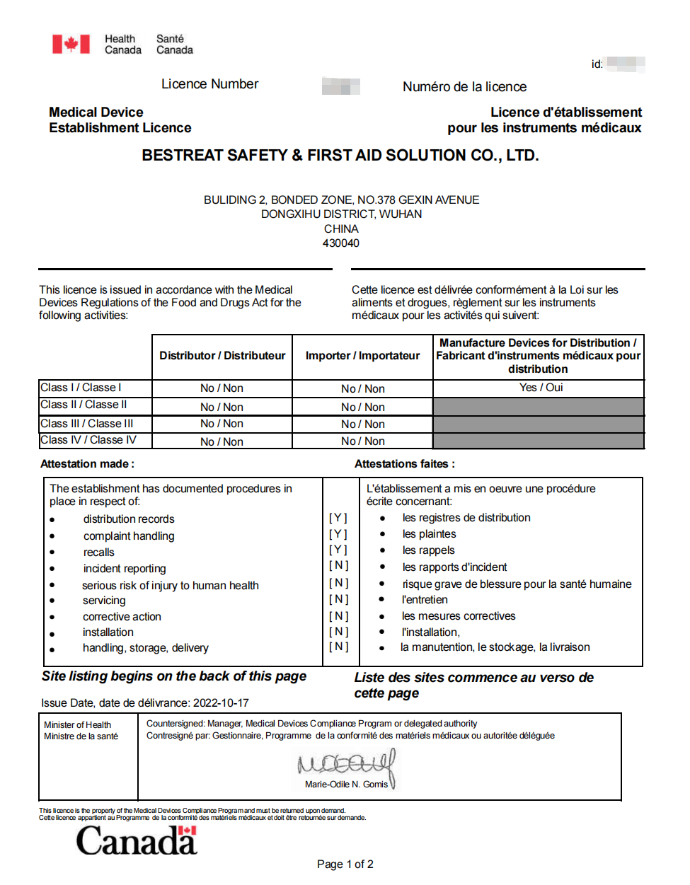 Bestreat Safety First Aid Solution Co.,Ltd Certifications
