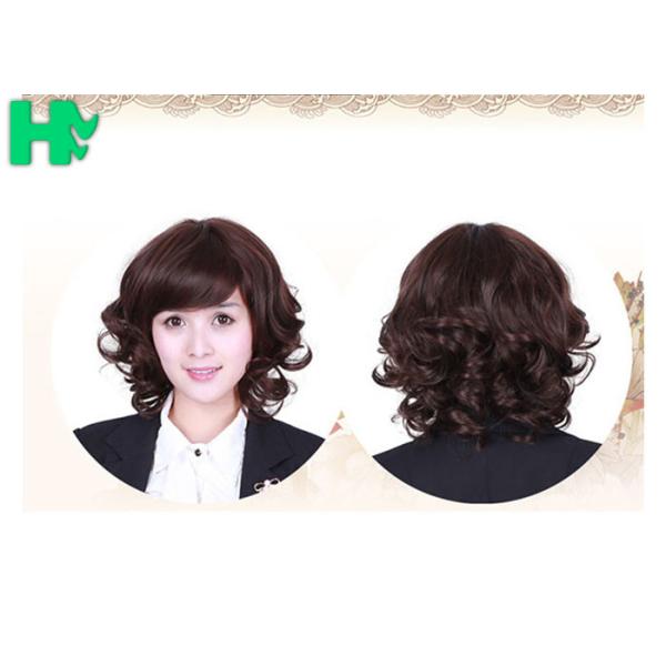 100% Density Short Cut Coarse Lady Deep Brown Hair Wig / Synthetic Bob Wigs