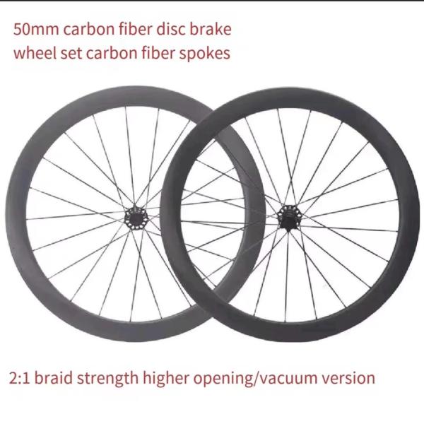 Black Carbon Road Bike Wheelset With Carbon Fiber Spokes And Straight Pulls