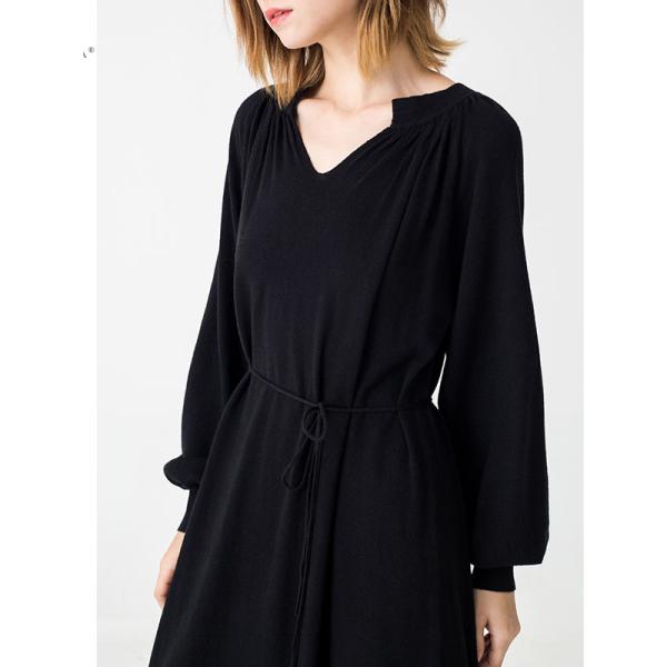 Autumn Women Clothing Black Midi Knit Dress