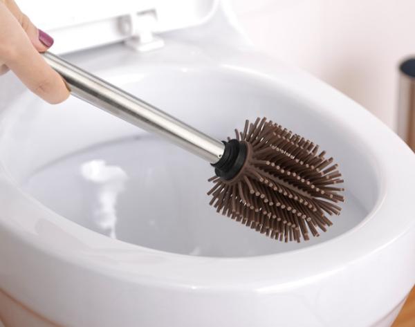 TPR Soft Rubber Soft Hair Toilet Brush antibacterial Stainless Steel Bathroom accessories silicone toilet brush