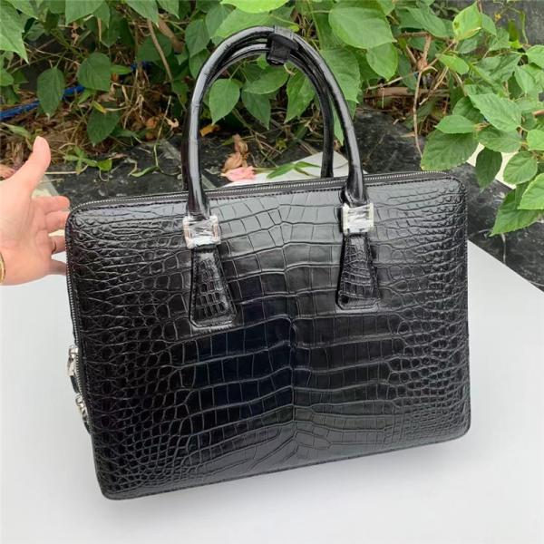 Genuine Crocodile Belly Skin Businessmen ZIP Briefcase Exotic Real True Alligator Leather Male Large Laptop Handbag