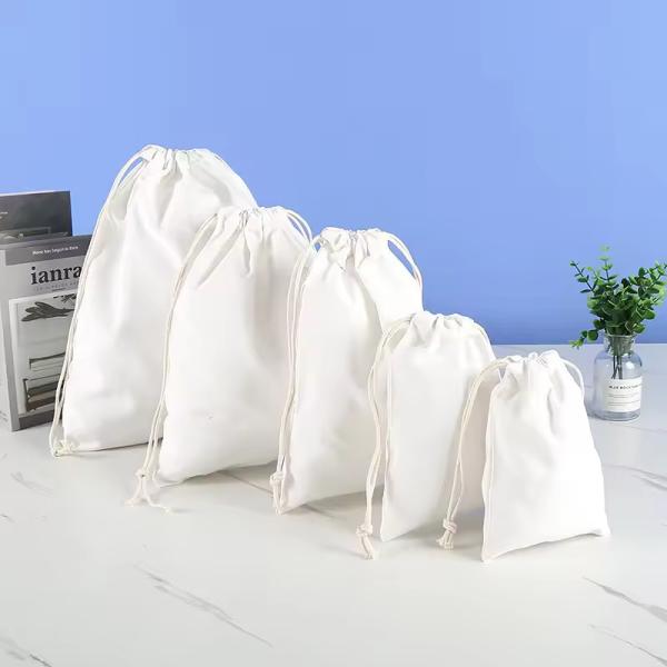 Organic Cotton Muslin Double Shopping Canvas Drawstring Pouch Dust Bag for